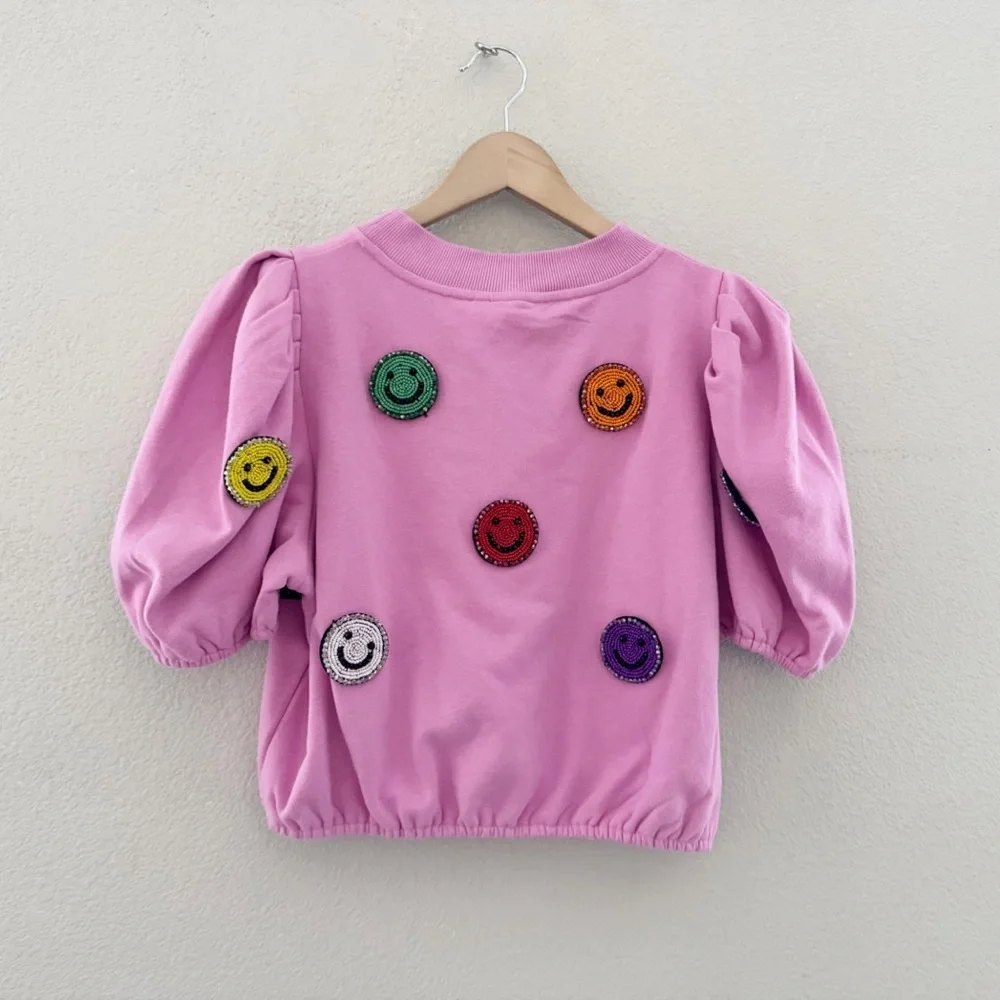 Queen Of Sparkles Smiley Face 3D Skort Set Med Pink Sweatshirt Skirt Casual Fun - Picture 8 of 16